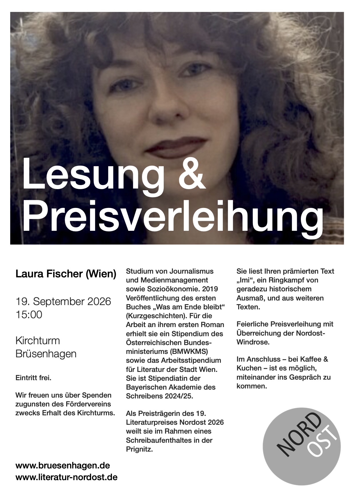 Einladung zu Preisverleihung und LEsung mit Laura Fischer, Wien, am 159.9.2026 um 15 Uhr